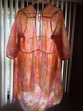 Womans ' Floral Tie-Front Dress Cover-Up in Orange and Pink